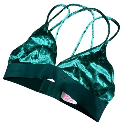 PINK Velvet Strappy Bralette | XS/XXS | Emerald Green | Trendy & Comfortable - Picture 2 of 7